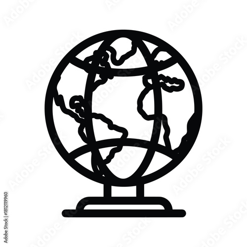Black outline globe on stand with continents visible world earth