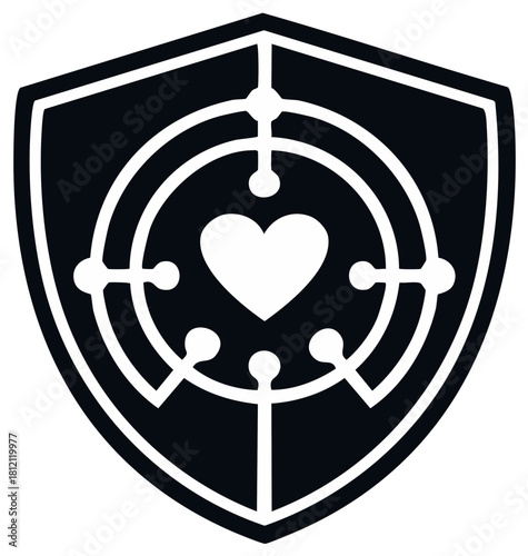 Health Security Shield with Heart in a Tech Target Graphic