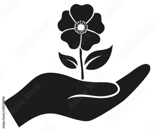 Open Hand Gently Supports Delicate Flower Sprout Symbolizing Care Growth and Protection