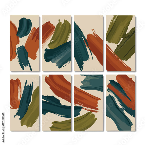 Abstract Brushstroke Panel Artwork With Earth Tones.