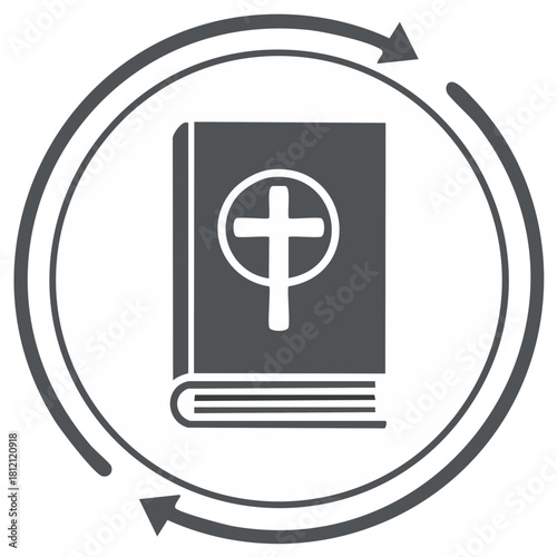 Christian Bible icon with circular arrows symbol for faith and spirituality
