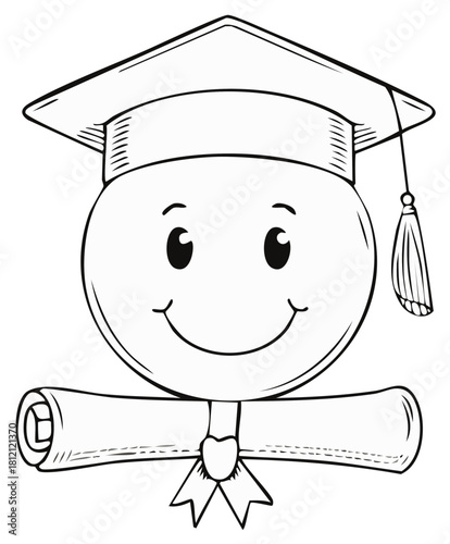 smiling graduate with diploma, black and white clip art preview