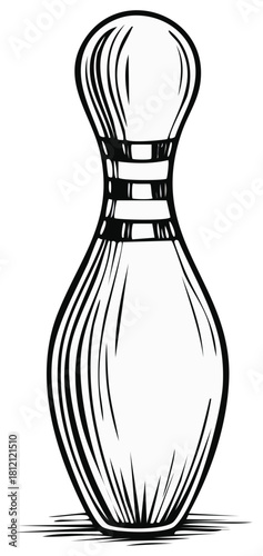 Stylized Bowling Pin Illustration in Black and White for Game and Sport Concepts