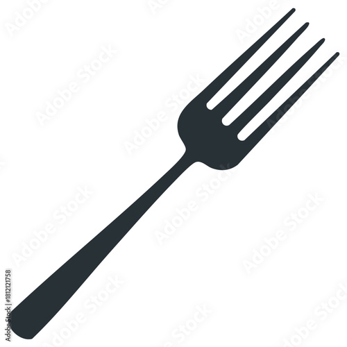 Simple dark gray four-pronged eating utensil on a clean white background