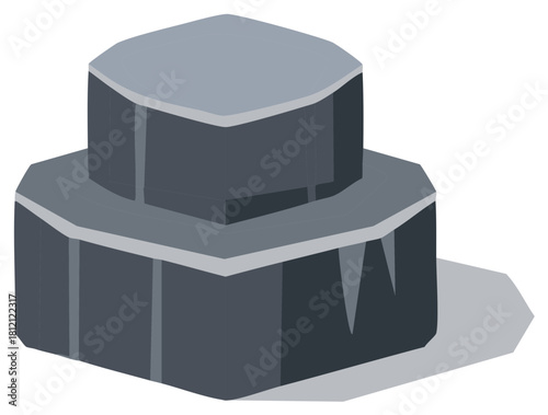 Isometric Two-Tiered Hexagonal Abstract Structure with Jagged Elements and Cast Shadow