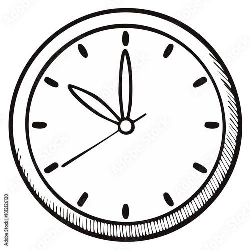 Clock illustration showing the time at ten to twelve in a sketch style