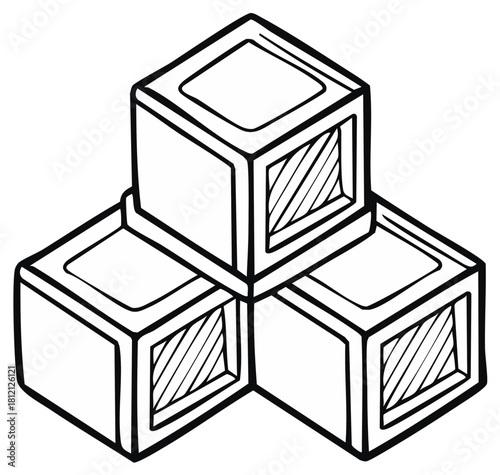 Isometric Blocks Stacked Illustration Geometric Design Outline