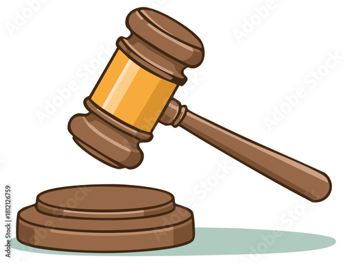 Wooden Auction Hammer Striking Gavel Block Symbolizing Justice and Legal Decisions
