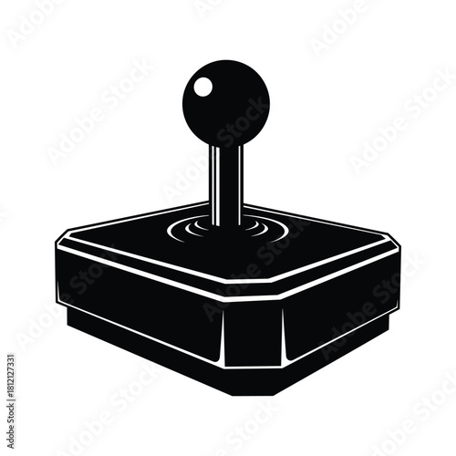 Black vintage arcade joystick with rounded ball top and white highlights gaming retro