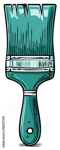 Teal Paintbrush Graphic Illustration Depicting Art Supplies and Painting Projects, Emphasizing Artistic Expression and Craft Activities