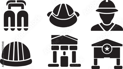 Silhouettes of Engineering Equipment Safety Gear and Work Sites