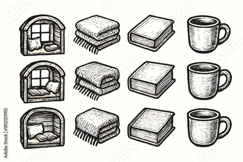 Nook wool icon blanket book cozy rustic creative reading cabin icons mug
