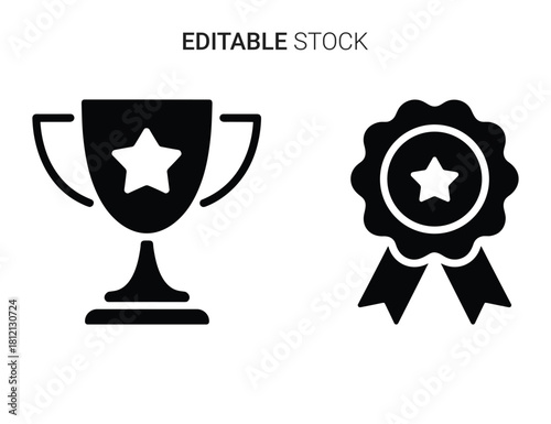 Award and recognition icons set featuring a star trophy and a quality badge symbol