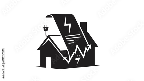 House icon with electrical plug and fluctuating graph on roof