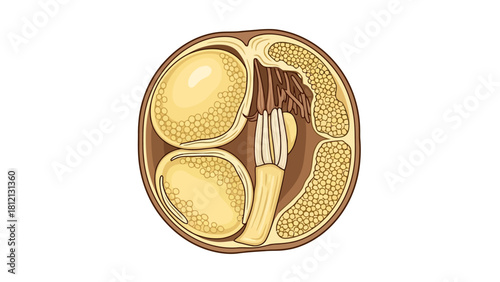 Illustration of a crosssection of a pomegranate
