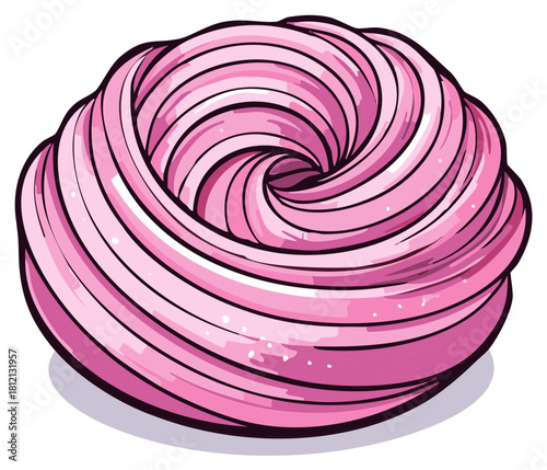Swirled pink meringue nest or sweet marshmallow fluff dessert illustration