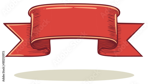 Classic red ribbon banner scroll with retro etched detail