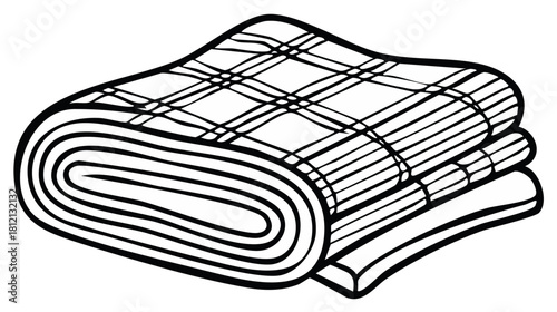 Folded Plaid Blanket Cozy Fabric Textile Line Art