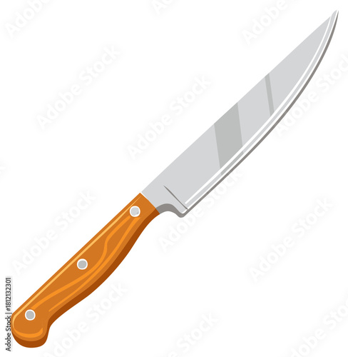 Vector illustration of a sharp kitchen knife with a wooden handle for cooking and food preparation