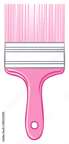 Flat pink paintbrush with grey ferrule and pink bristles ready for painting
