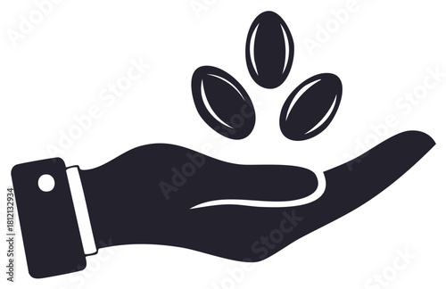 Generous hand catching abstract coins or seeds symbolizing finance investment and prosperity