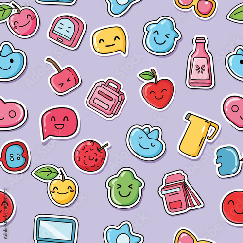 Cute colorful fruit and drink sticker icons.