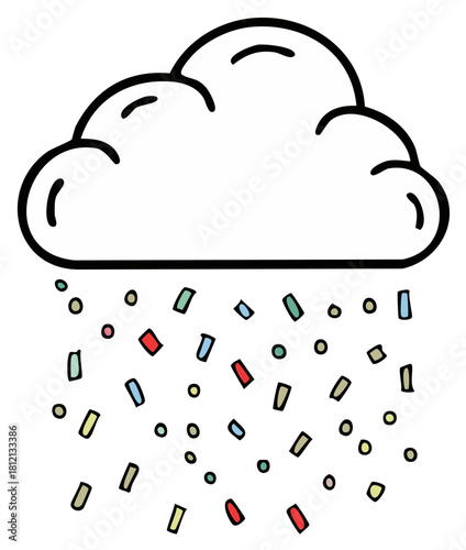Cloud raining confetti, fun colorful illustration