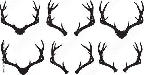 Set of six different deer antler silhouettes