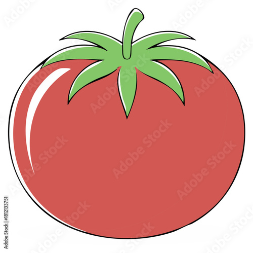 A Vibrant Tomato Illustration: Fresh Red Vegetable with Green Stem for Culinary Designs