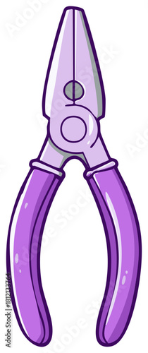 Cartoon illustration of purple pliers tool with rounded handles.