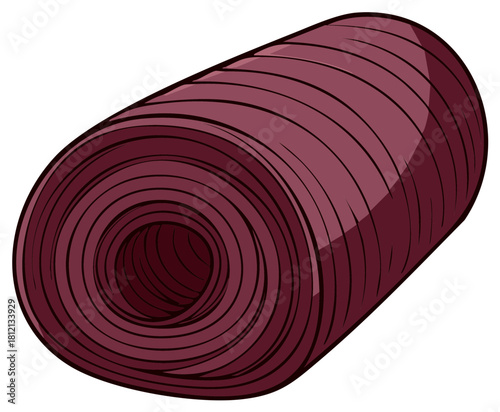 Stylized Rolled Material Burgundy Yarn or Fabric Roll Close Up Illustration