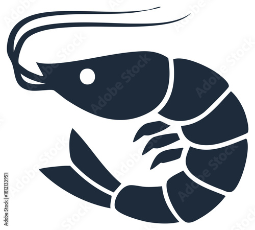 Simple shrimp silhouette icon vector graphic for a seafood logo or menu design