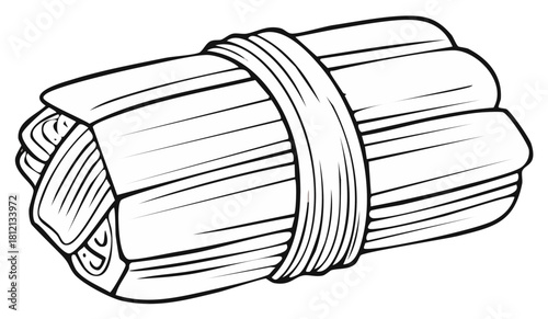 Outline Illustration of a Traditional Wrapped Food Bundle with Leaf Wrapping