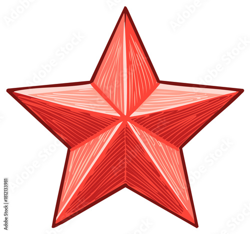 Hand-drawn red five-pointed star symbol with hatching and shading