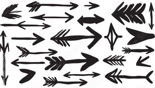 Dynamic set of hand-drawn arrows, perfect for adding an artistic touch to your designs and presentations, enhance your next project with direction