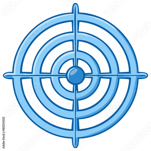Circular blue target symbol with bullseye and crosshairs representing aiming focus and success