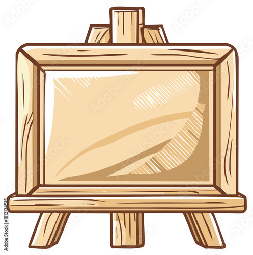 Illustration of wooden easel display board for art presentation or signage announcement with sketch style fill pattern