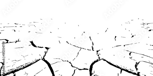 High-contrast cracked earth texture in black and white, featuring bold fractures and abstract dry-soil patterns. Perfect for backgrounds, environmental themes, drought concepts, and graphic design use