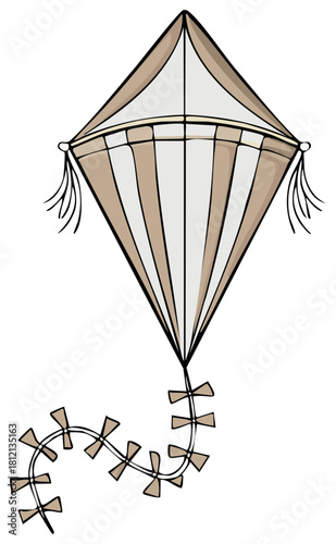 Diamond Kite Illustration with Bow Tail, Hand Drawn Style, Striped Canvas