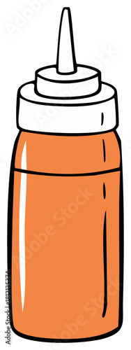 Cartoon illustration of an orange condiment bottle, perfect for food-related content.