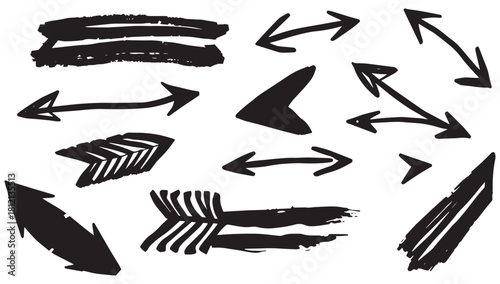 Hand-drawn arrow collection for creative direction, guidance, and wayfinding projects needing a rustic, artistic, or whimsical touch in design work