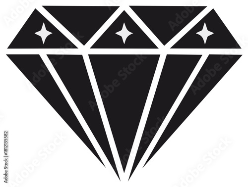 Shiny Black Diamond with Stars Graphic Icon Illustration