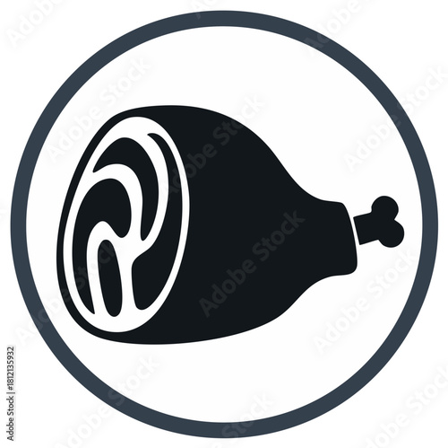 Stylized dark silhouette of a ham hock or pork leg within a dark blue circle icon