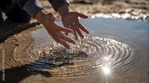 Child playing in puddle