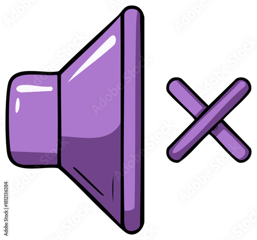 Purple muted speaker icon depicting sound turned off or volume disabled symbol