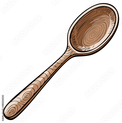 Wooden spoon illustration in cartoon style. Hand drawn kitchen utensil.