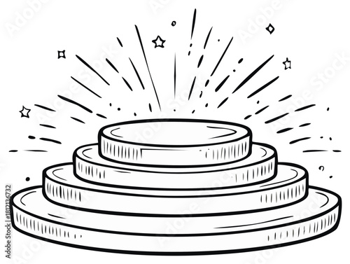 Hand Drawn Podium Stage with Stars and Rays for Award Ceremony Celebration