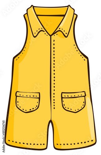 Bright Yellow Childrens Overalls With Pockets And Collared Neckline