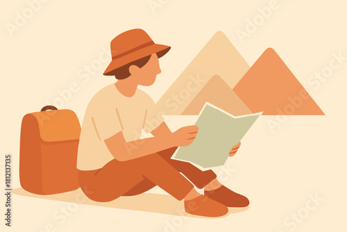 Exploration icon travel no minimal cohesive chinese clean vector shapes captions calm