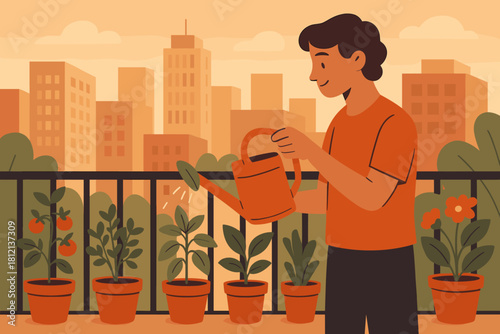 Gardening vector text bubbles icon numbers typography balcony no urban buildings style